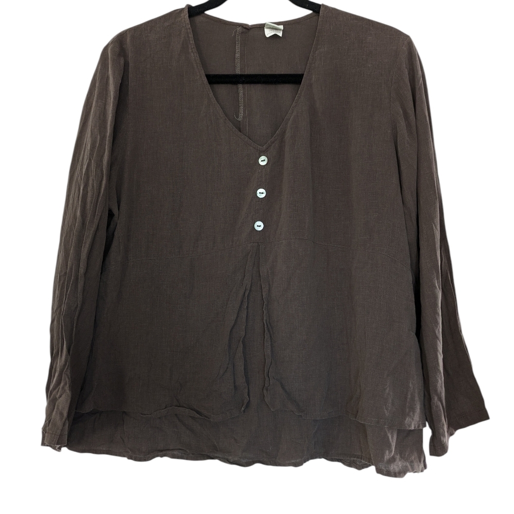 ORVIS Hemp V-Neck Popover Lagenlook Blouse Women's Size Large‎